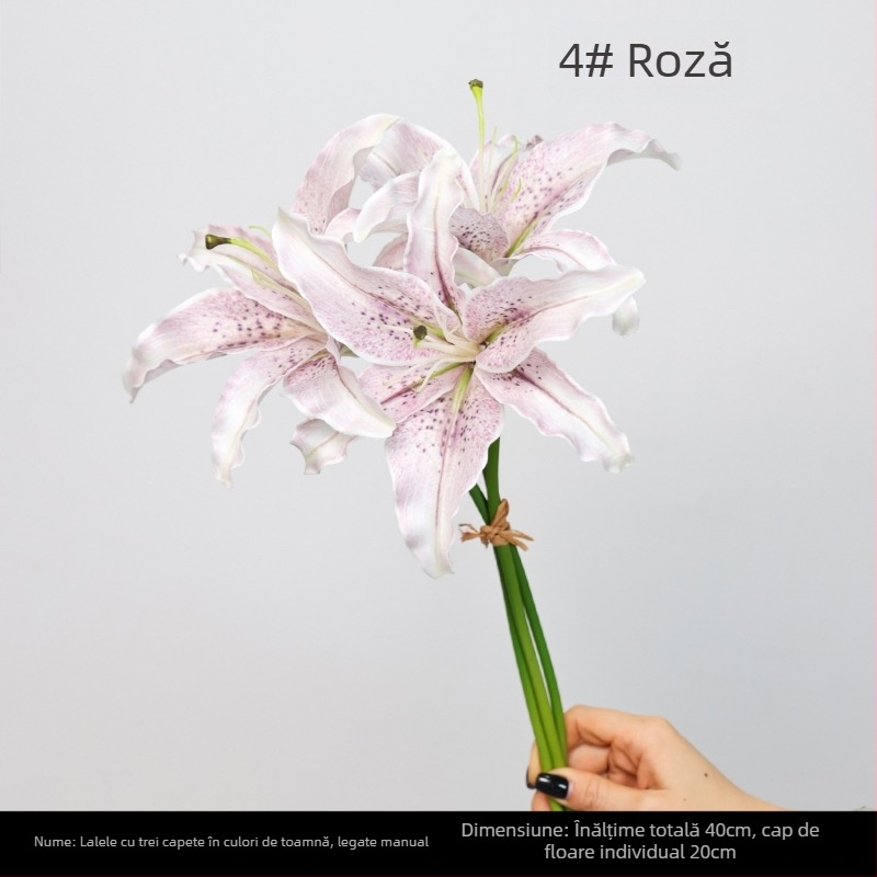 Aranjament cu trei capete de crini, legat manual, pentru decor de casă, flori artificiale, vază decorativă elegantă