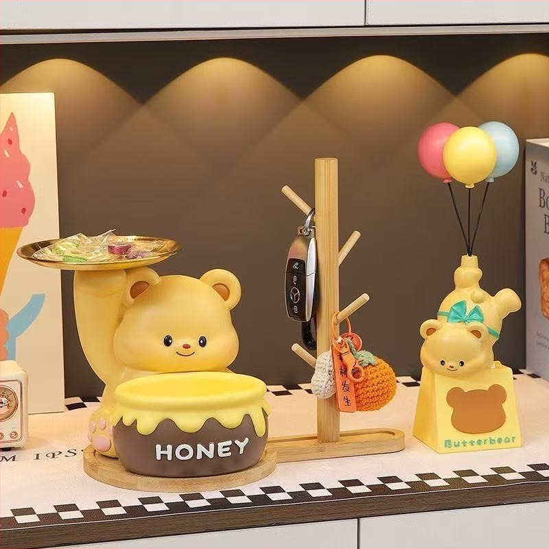 Ursuleț drăguț suport de chei pentru intrare, rășină, stil modern minimalist, ambalaj din carton