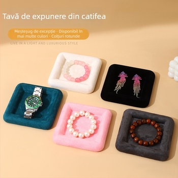 Tavă pentru bijuterii din catifea, cu căptușeală din flanel, dreptunghiulară, cu un singur strat