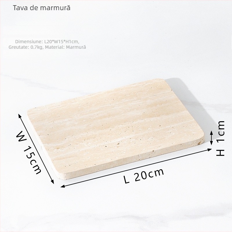 Tavă dreptunghiulară din marmură naturală pentru masă de toaletă acasă și baie – Nordic Lux, Piatră, Finisaj lucios, Făcută manual, Brand Musi (Material: Piatră; Finisaj: Lucios; Meșteșug: Manual; Brand: Musi)