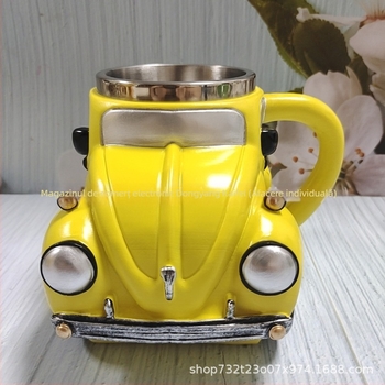 Cană în formă de mașină, din rășină și oțel inoxidabil, realizată manual, stil american, pentru decor de casă și cafenele