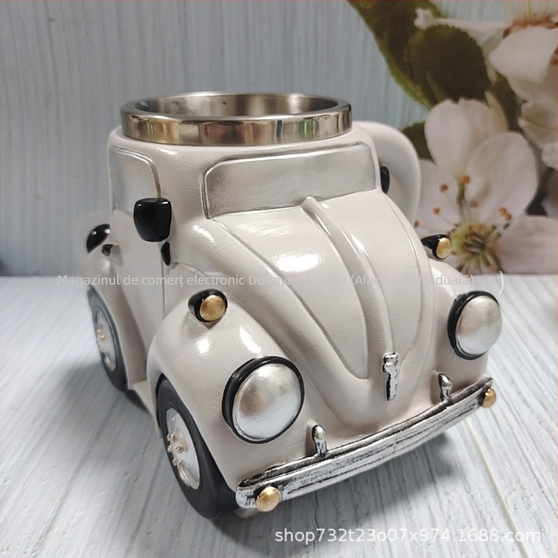 Cană în formă de mașină, din rășină și oțel inoxidabil, realizată manual, stil american, pentru decor de casă și cafenele