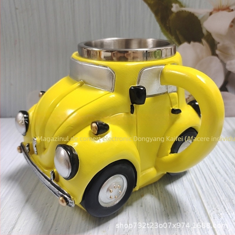 Cană în formă de mașină, din rășină și oțel inoxidabil, realizată manual, stil american, pentru decor de casă și cafenele