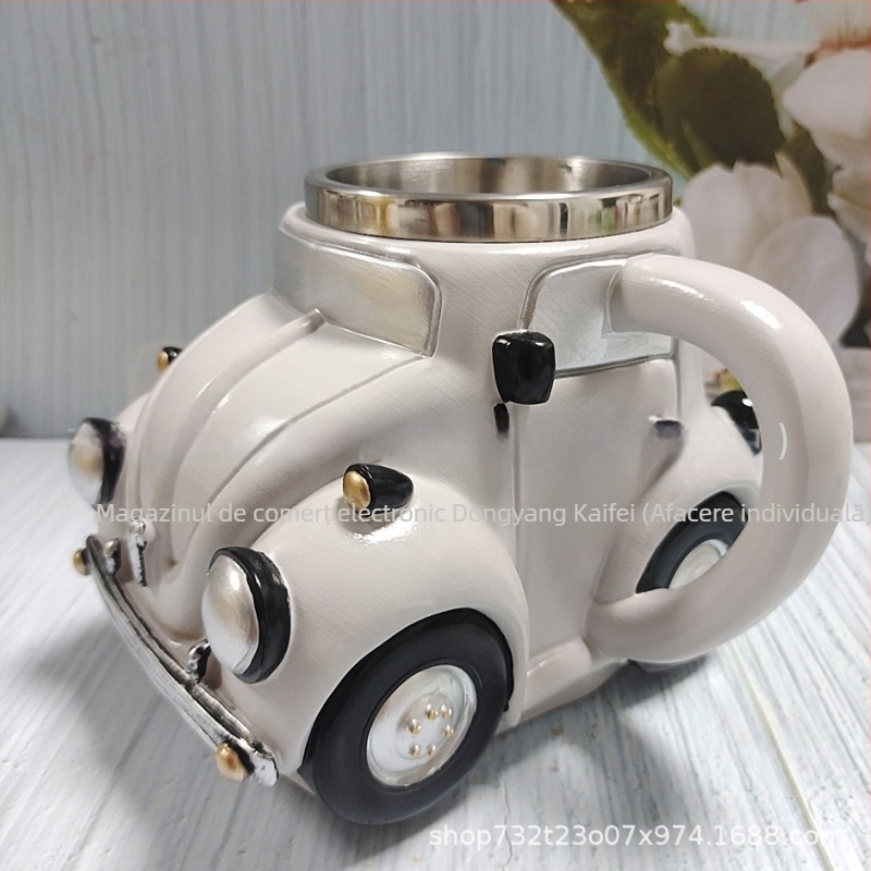 Cană în formă de mașină, din rășină și oțel inoxidabil, realizată manual, stil american, pentru decor de casă și cafenele