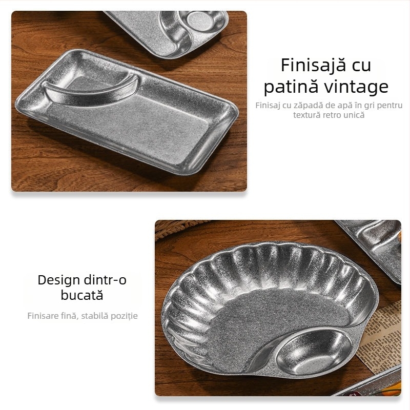 Platou pentru gustări din oțel inoxidabil, cu compartiment pentru sos, în formă de scoică, stil retro, formă neregulată