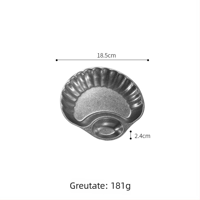 Platou pentru gustări din oțel inoxidabil, cu compartiment pentru sos, în formă de scoică, stil retro, formă neregulată