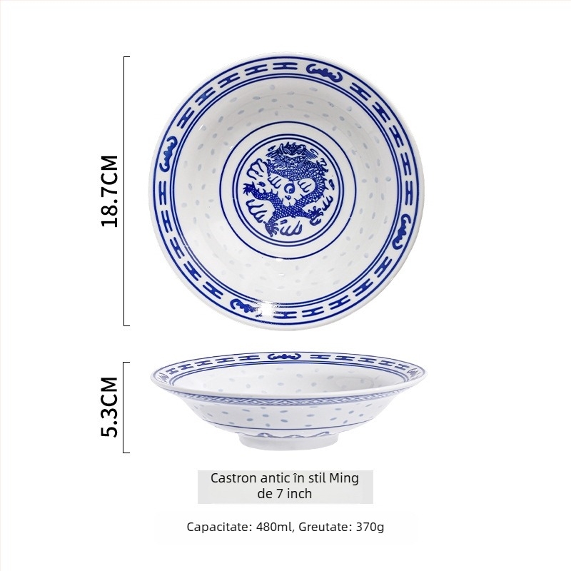 Bol din porțelan cu model floral, culoare subglazură, compatibil cu microunde, stil Chinez nou