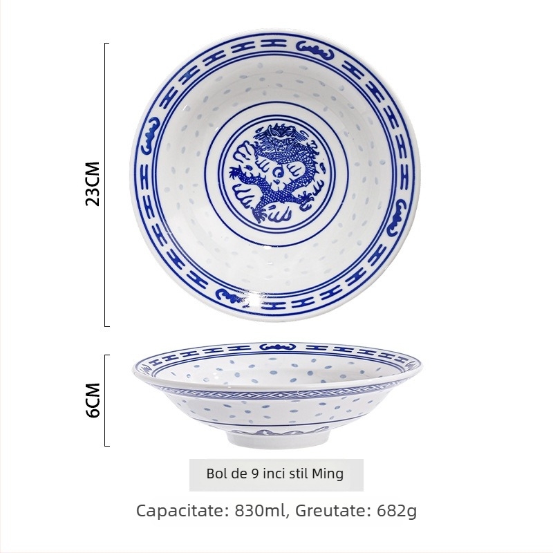 Bol din porțelan cu model floral, culoare subglazură, compatibil cu microunde, stil Chinez nou