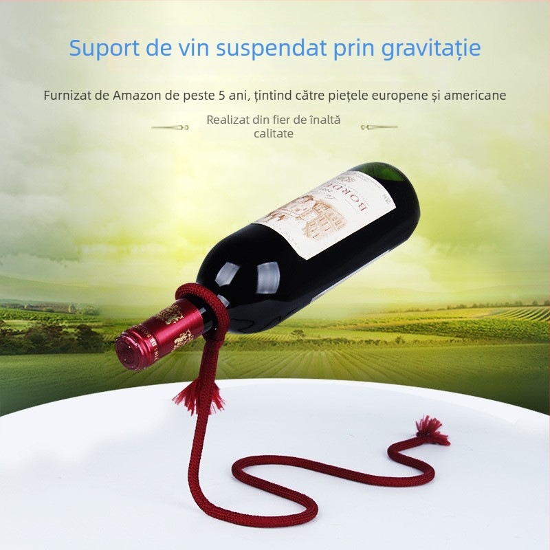 Raft de vin cu sfoară de suspensie, sârmă din fier, stil modern minimalist, afișare înclinată