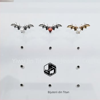 F136 aliaj de titan, cercei cu formă de liliac și picătură de apă, zircon încrustat, aripi delicate pentru piercing la urechi