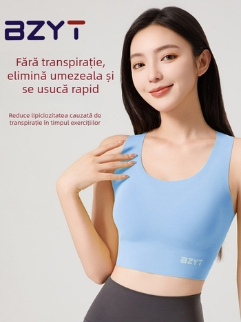 Sutien sport fără cusătură, senzație nude, spate lung în stil vestă, absorbant la șocuri pentru alergare, respirabil și uscare rapidă pentru yoga și fitness