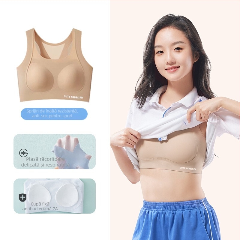 Sutien sport pentru fete din nylon, dintr-o singură bucată, cupe pline, burete în cupă, bretele fixe duble