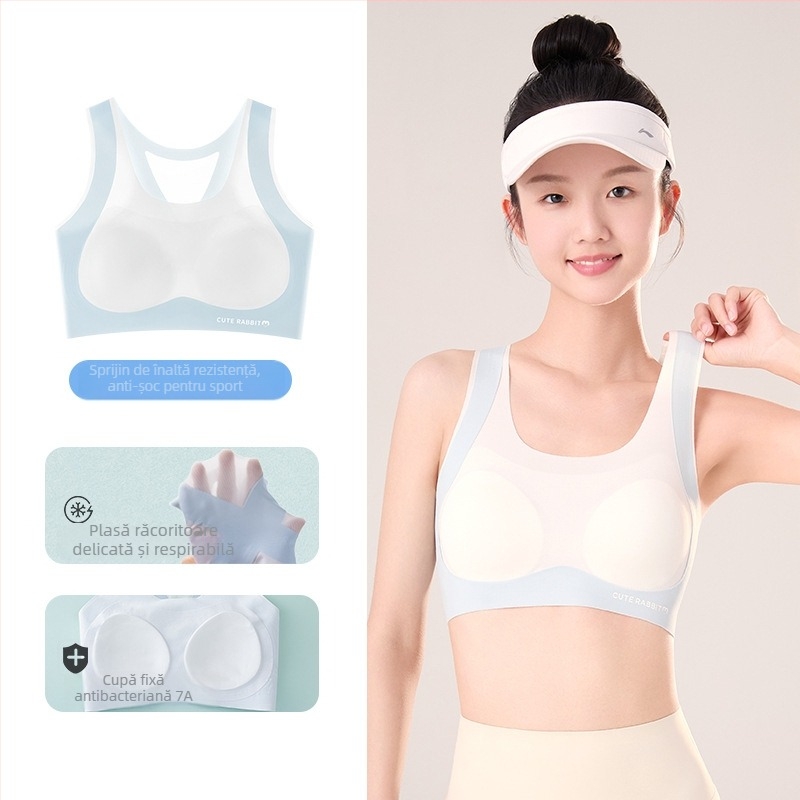 Sutien sport pentru fete din nylon, dintr-o singură bucată, cupe pline, burete în cupă, bretele fixe duble