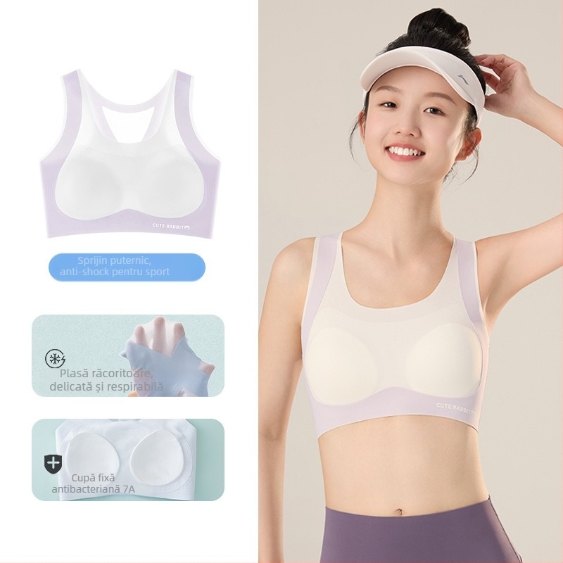 Sutien sport pentru fete din nylon, dintr-o singură bucată, cupe pline, burete în cupă, bretele fixe duble