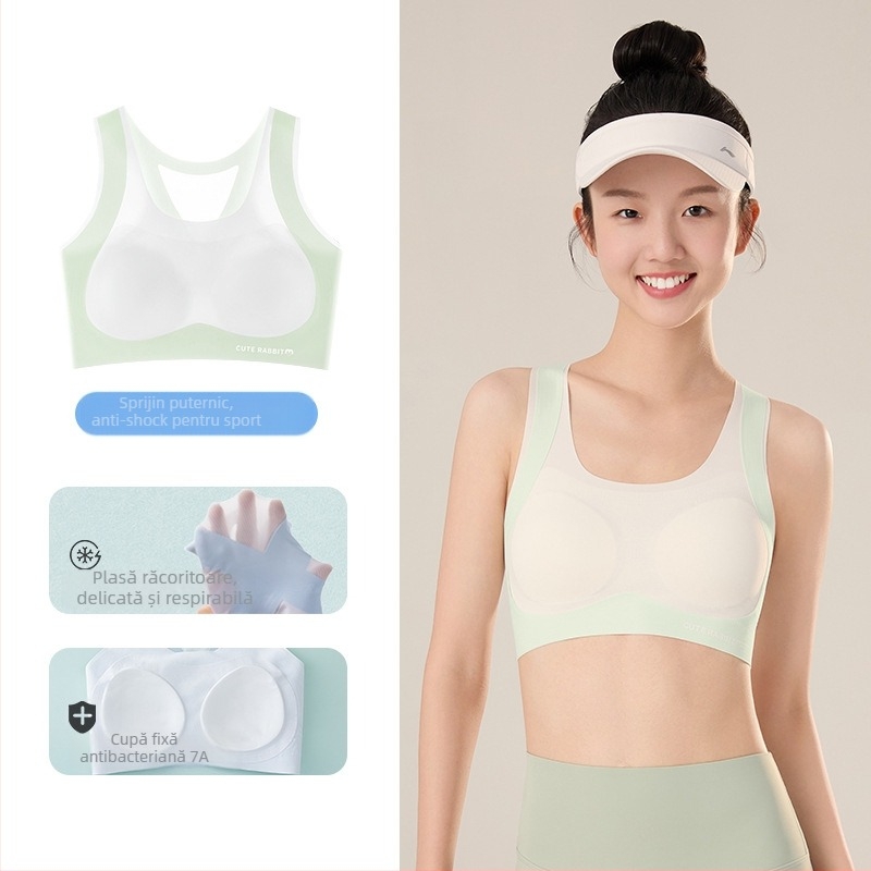 Sutien sport pentru fete din nylon, dintr-o singură bucată, cupe pline, burete în cupă, bretele fixe duble