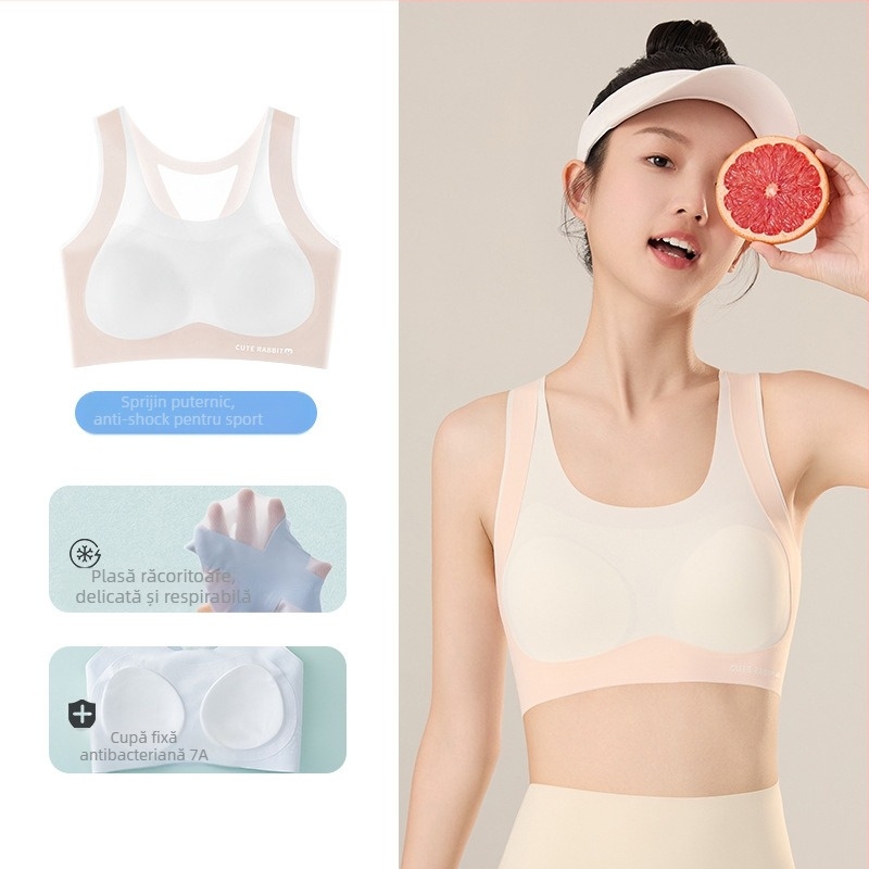 Sutien sport pentru fete din nylon, dintr-o singură bucată, cupe pline, burete în cupă, bretele fixe duble