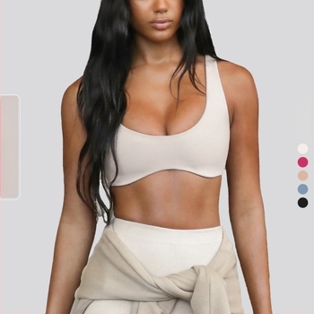 Bustier sport pentru yoga din nylon-spandex, uscare rapidă, cupe 3/4, cupă medie, bretele fix-duble, finisaj lucios, potrivit pentru alergare, fitness și ciclism