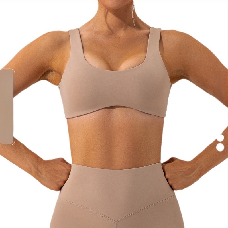 Bustier sport pentru yoga din nylon-spandex, uscare rapidă, cupe 3/4, cupă medie, bretele fix-duble, finisaj lucios, potrivit pentru alergare, fitness și ciclism