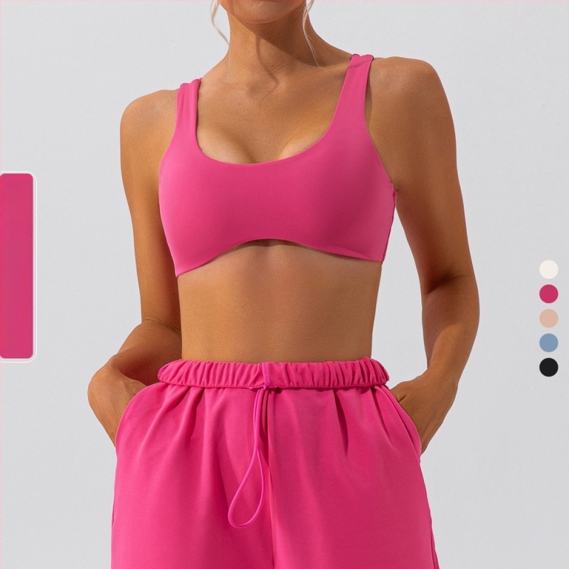 Bustier sport pentru yoga din nylon-spandex, uscare rapidă, cupe 3/4, cupă medie, bretele fix-duble, finisaj lucios, potrivit pentru alergare, fitness și ciclism