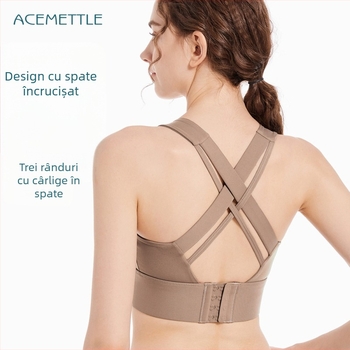 Sutien sport pentru alergare și fitness, cupa 3/4, cupe preformate subțiri, bretele fixe, închidere spate cu trei rânduri de cârlige, nylon 76% principal, nylon 24% căptușeală