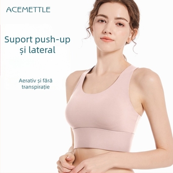 Sutien sport pentru alergare și fitness, cupa 3/4, cupe preformate subțiri, bretele fixe, închidere spate cu trei rânduri de cârlige, nylon 76% principal, nylon 24% căptușeală