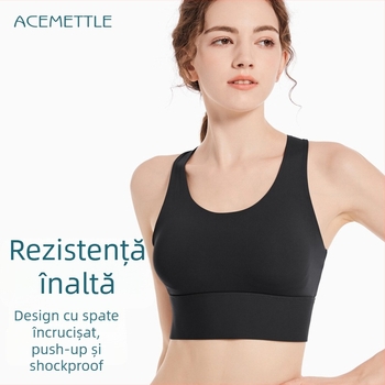 Sutien sport pentru alergare și fitness, cupa 3/4, cupe preformate subțiri, bretele fixe, închidere spate cu trei rânduri de cârlige, nylon 76% principal, nylon 24% căptușeală