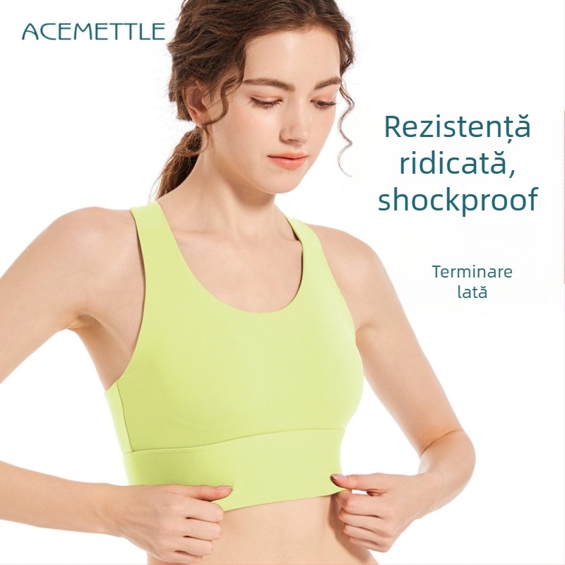 Sutien sport pentru alergare și fitness, cupa 3/4, cupe preformate subțiri, bretele fixe, închidere spate cu trei rânduri de cârlige, nylon 76% principal, nylon 24% căptușeală