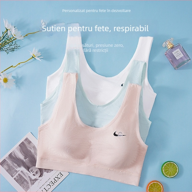 Sutien sport fără cusuri pentru tinere, cupe modelate, fără sârmă, respirabil și confortabil