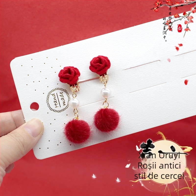 Clips de urechi cu ciucuri, stil etnic pentru copii, seria Prințesa, accent de cristal, ambalare independentă