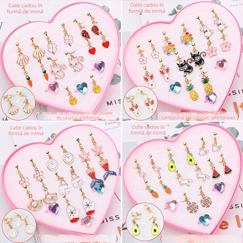 Clipuri pentru urechi, stil coreean, design cu animale de desene animate, aliaj, placare electrolitică, ambalare individuală