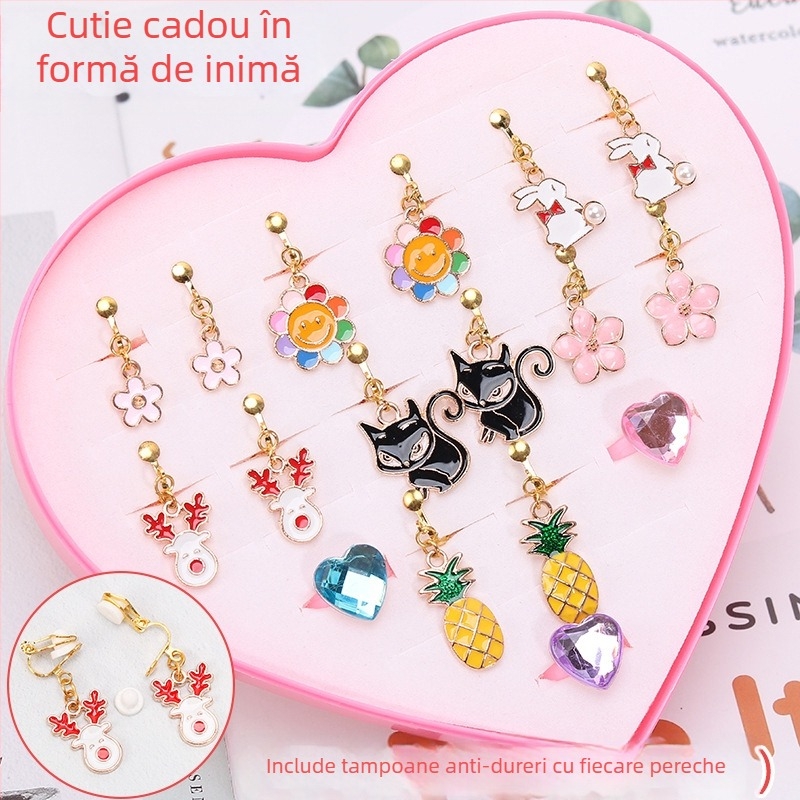 Clipuri pentru urechi, stil coreean, design cu animale de desene animate, aliaj, placare electrolitică, ambalare individuală