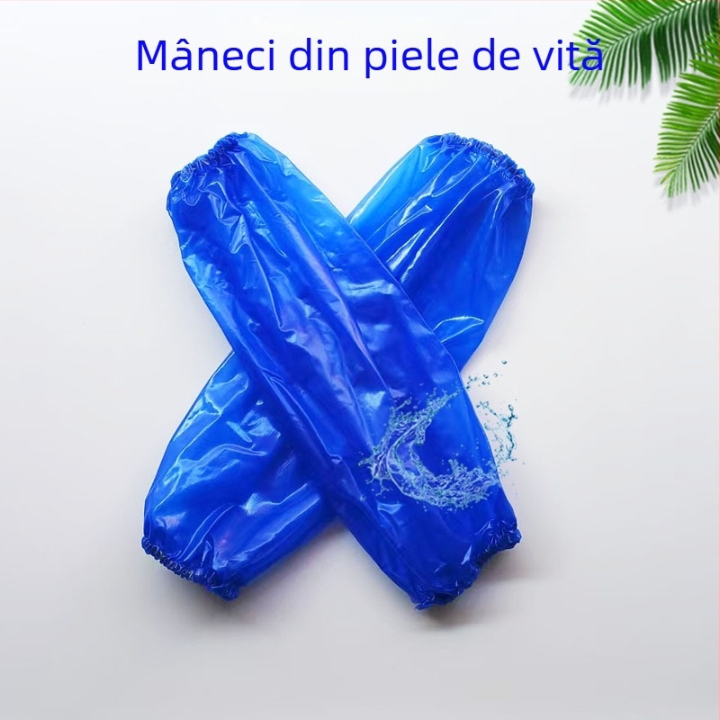 Manșete PVC albe transparente, unisex, impermeabile și rezistente la ulei, pentru uz casnic; mărime universală.