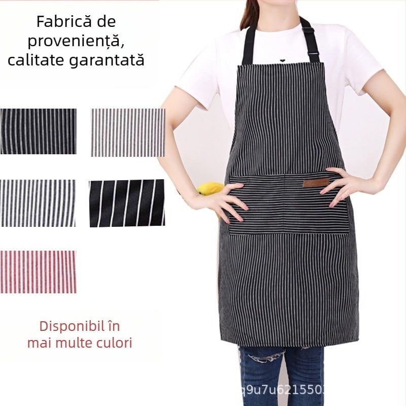 Șorț fără mâneci din poliester, în dungă, anti-murdărire, stil modern minimalist