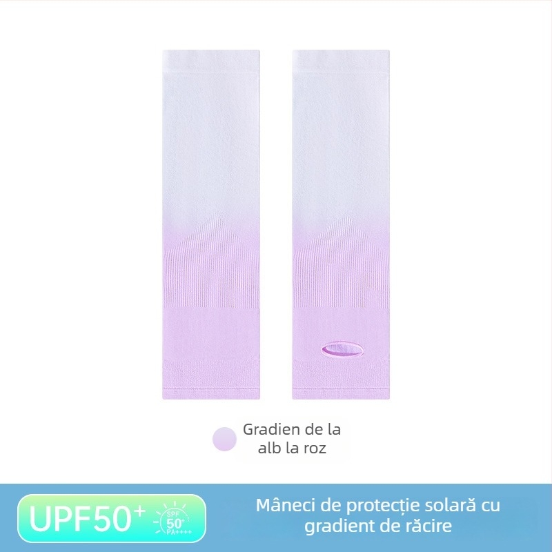Mâneci cu protecție UV pentru copii, material nailon, conținut de nailon 80–90%, greutate 28–34 g/m², design cu găuri pentru degete