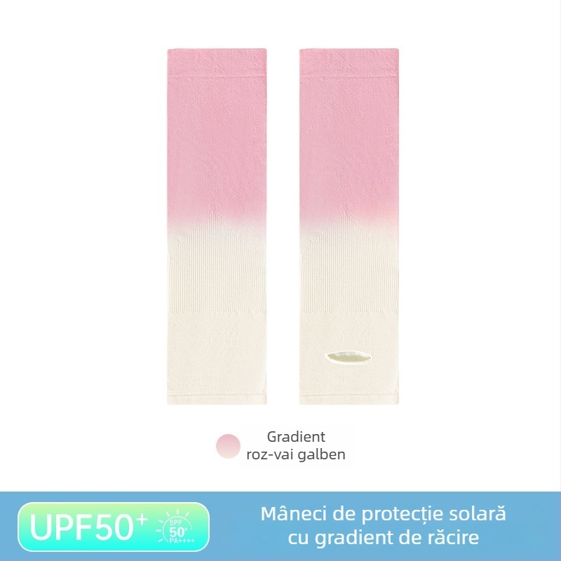 Mâneci cu protecție UV pentru copii, material nailon, conținut de nailon 80–90%, greutate 28–34 g/m², design cu găuri pentru degete