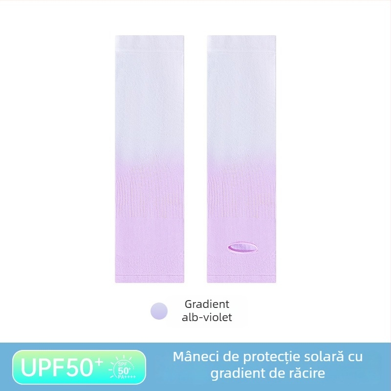 Mâneci cu protecție UV pentru copii, material nailon, conținut de nailon 80–90%, greutate 28–34 g/m², design cu găuri pentru degete
