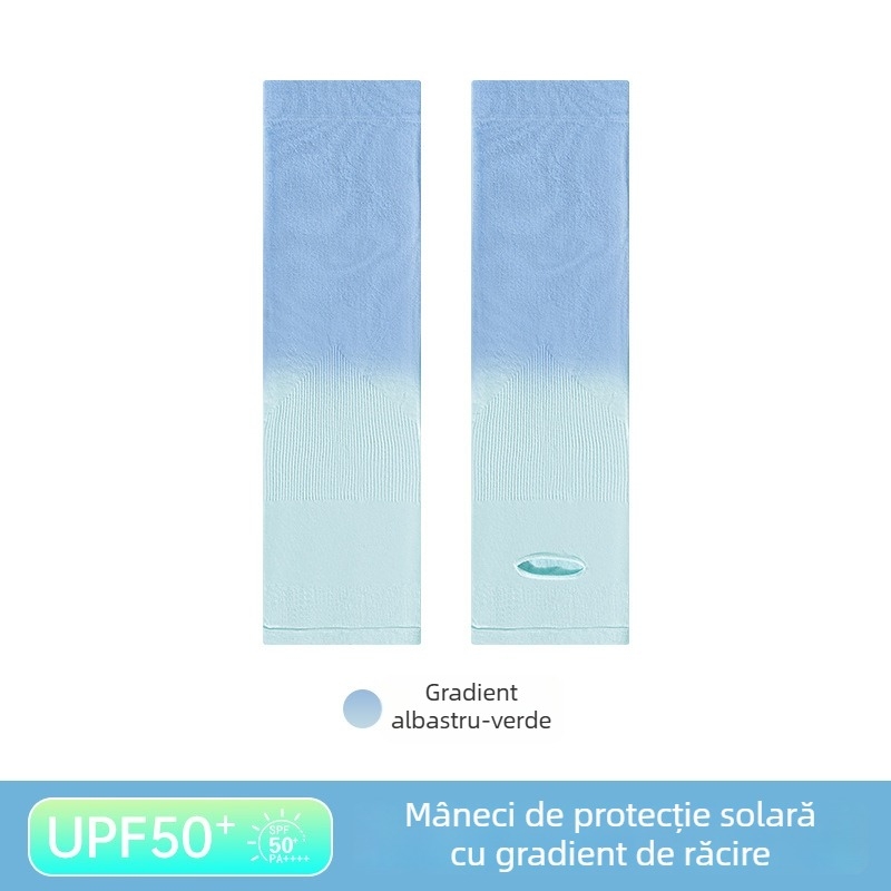 Mâneci cu protecție UV pentru copii, material nailon, conținut de nailon 80–90%, greutate 28–34 g/m², design cu găuri pentru degete
