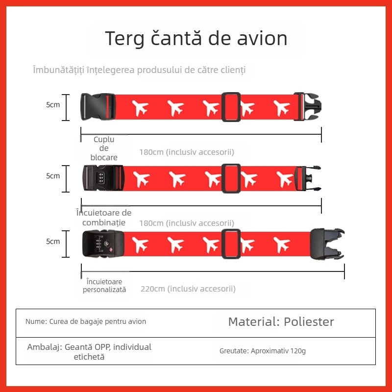 Bretea de bagaj din poliester cu încuietoare cu combinație TSA și protecție împotriva furtului