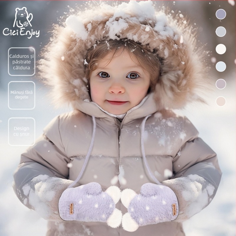 Mănuși de iarnă pentru copii, velur, croială Jacquard, degete acoperite, calde, stil drăguț, pentru 2-5 ani