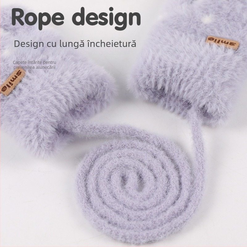 Mănuși de iarnă pentru copii, velur, croială Jacquard, degete acoperite, calde, stil drăguț, pentru 2-5 ani