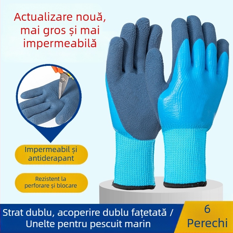 Mănuși din latex/cauciuc pentru pescuitul peștilor și racilor – impermeabile, rezistente la perforare, anti-tăiere și anti-perforație, grosime obișnuită, adulți