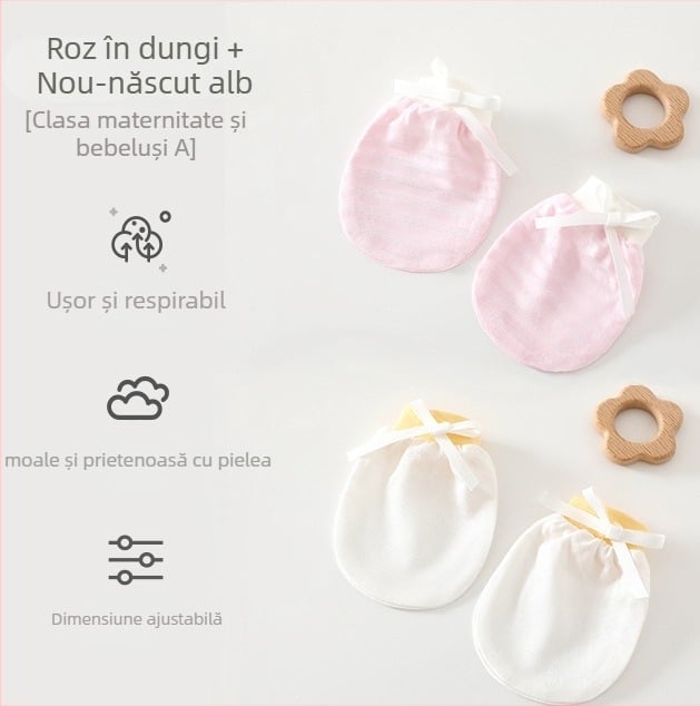 Mănuși bebeluș unisex anti-zgâriere pentru față, pentru nou-născuți, 95% bumbac 5% elastan, potrivite primăvară-vară-toamnă, lansare vară 2025