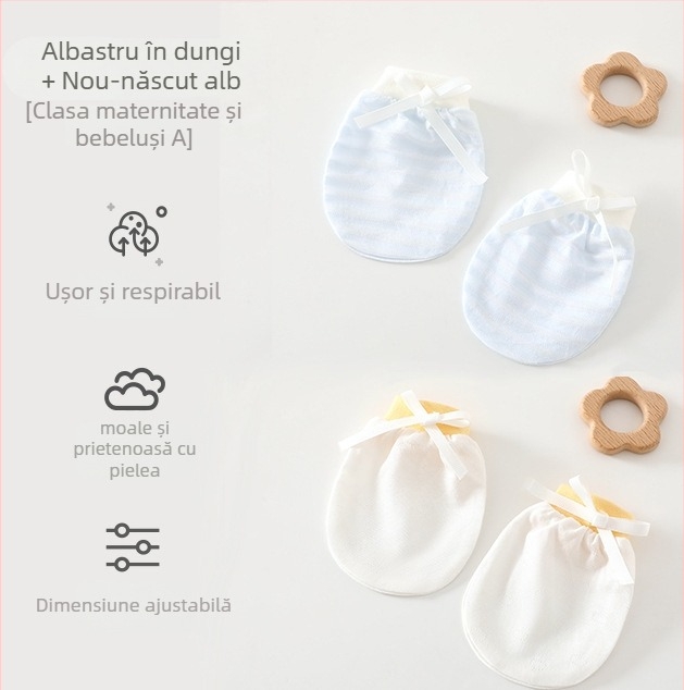 Mănuși bebeluș unisex anti-zgâriere pentru față, pentru nou-născuți, 95% bumbac 5% elastan, potrivite primăvară-vară-toamnă, lansare vară 2025