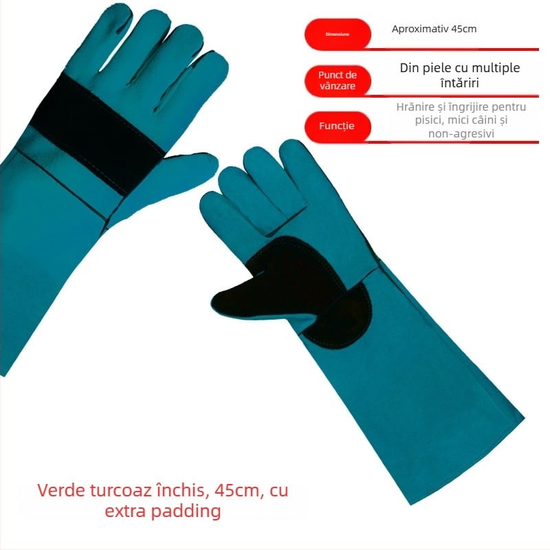 Da Heng mănuși din piele de vită anti-mușcături pentru antrenamentul animalelor de companie, mănuși lungi de protecție