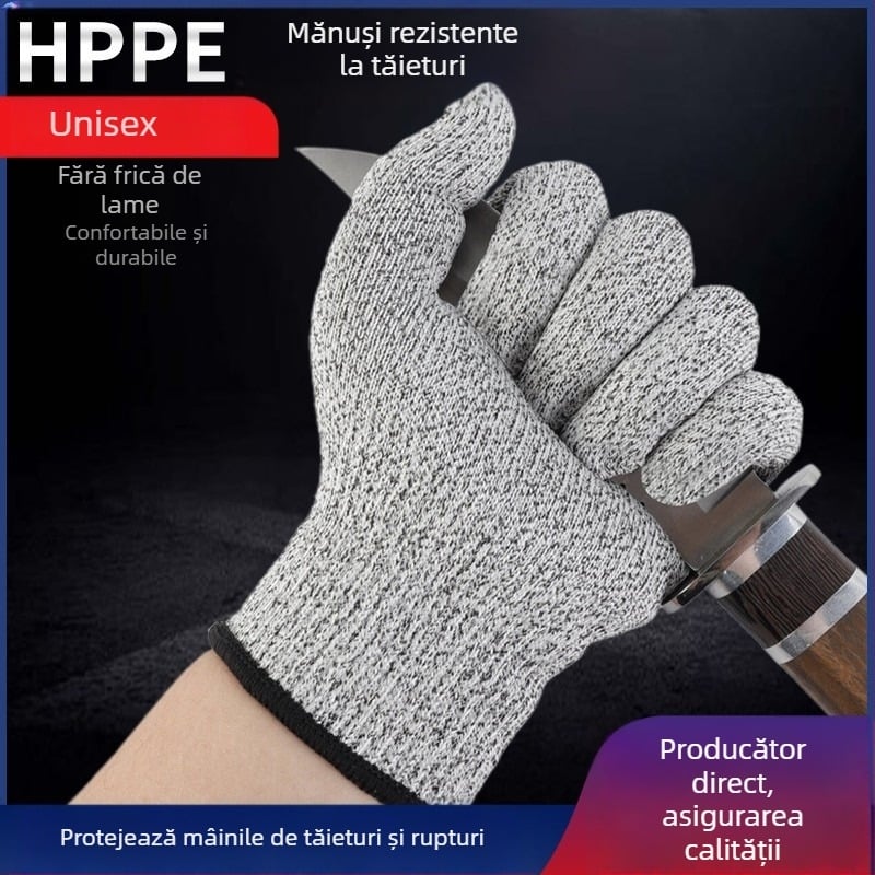 Mănuși HPPE Gradul 5, Rezistență la tăiere, Food-Grade, pentru grădină și recoltare, tricotate, pentru copii și adulți, protecție la muncă