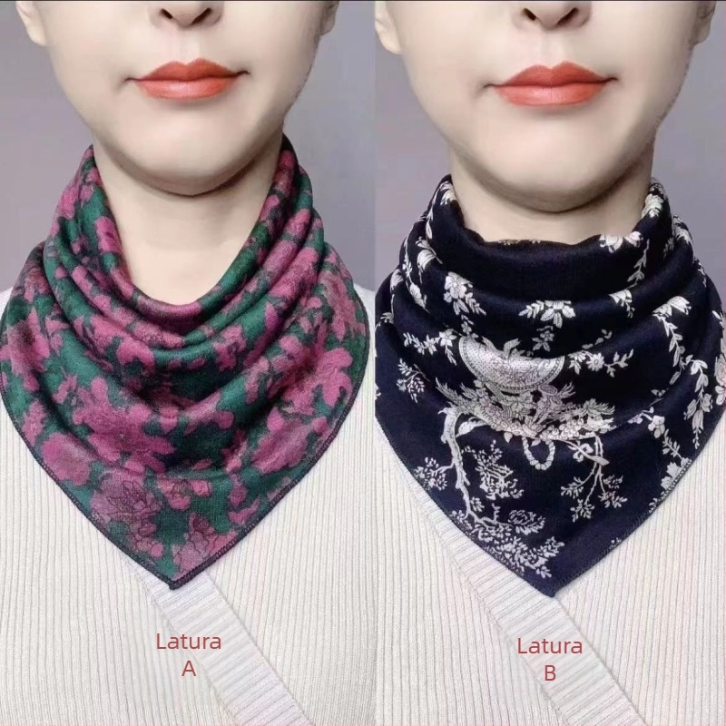 Șal de damă triunghiular, dublu fațat cu motive florale, susținere caldă a gâtului, șal general-purpose, listare iarnă 2023
