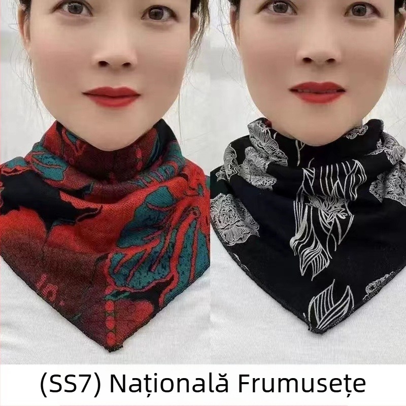 Șal de damă triunghiular, dublu fațat cu motive florale, susținere caldă a gâtului, șal general-purpose, listare iarnă 2023