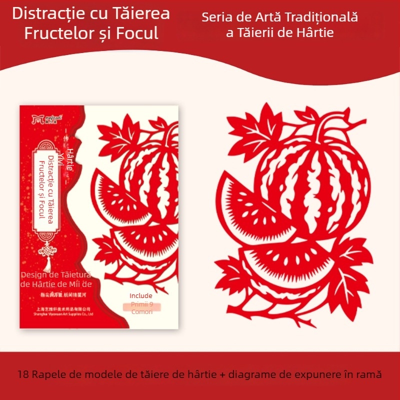 Lucrare de decupaj din hârtie, lucrată manual, modele în stil chinezesc: flori, păsări, zodii, fructe; decor pentru fereastră pentru Sărbătoarea Primăverii