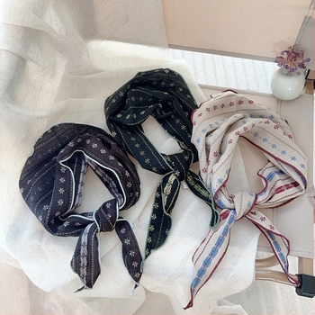Eșarfă triunghiulară din bumbac – imprimeu floral, stil retro etnic, țesătură simplă, imprimare