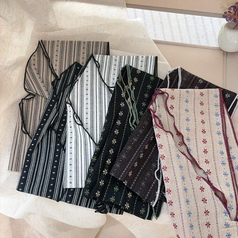 Eșarfă triunghiulară din bumbac – imprimeu floral, stil retro etnic, țesătură simplă, imprimare